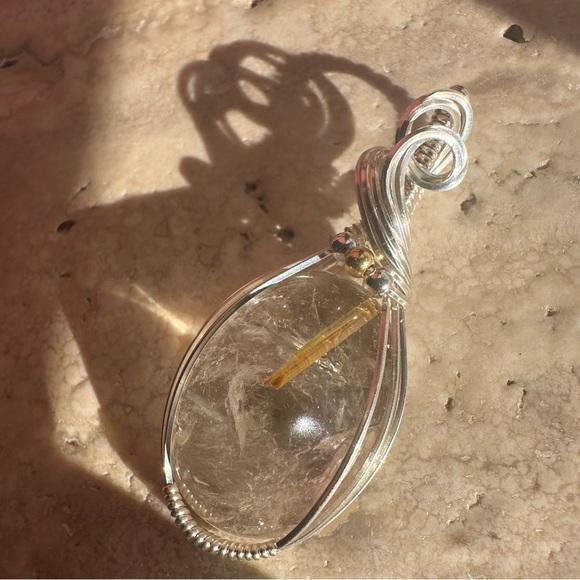 Sterling Silver Rutilated Quartz Necklace Pendant - Picture 6 of 8